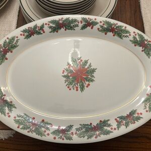 Festive Holiday Serving Platter with Holly Design